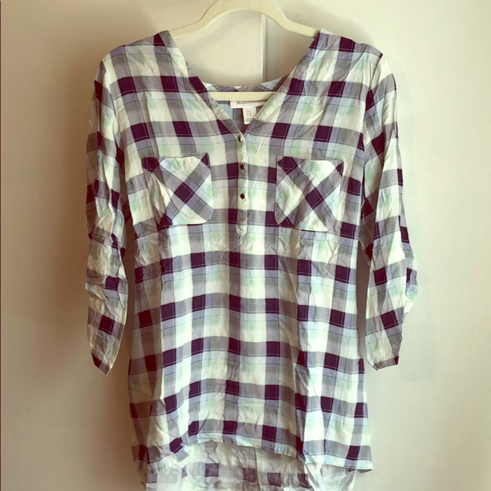 Motherhood Maternity Plaid Blouse